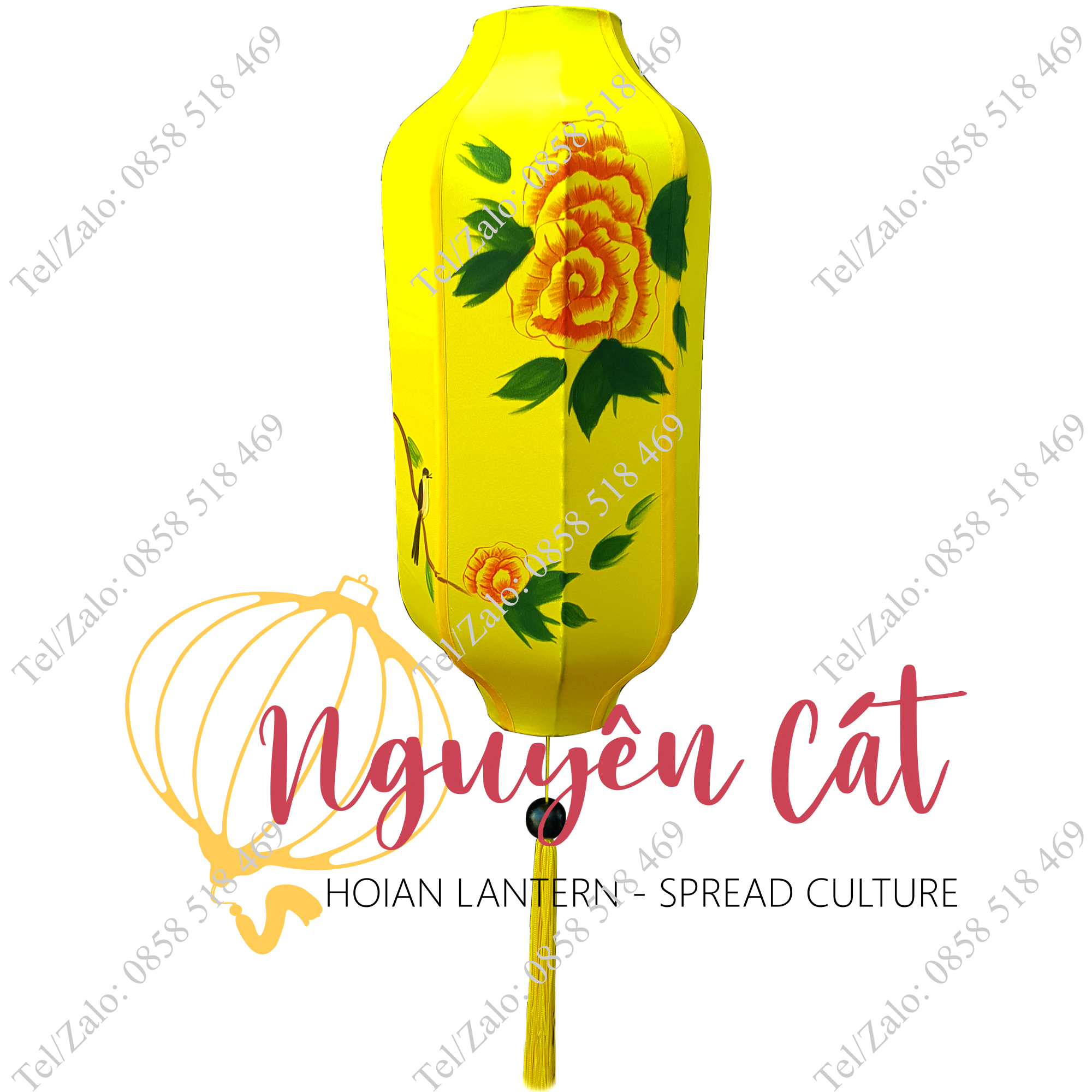 Đèn lồng khung sắt kiểu trụ cổ lọ vẽ (vải phi)