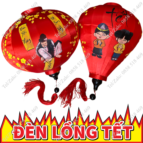  Đèn lồng Hội An khung tre vải phi vẽ tay chủ đề Tết Giáp Thìn 2024 