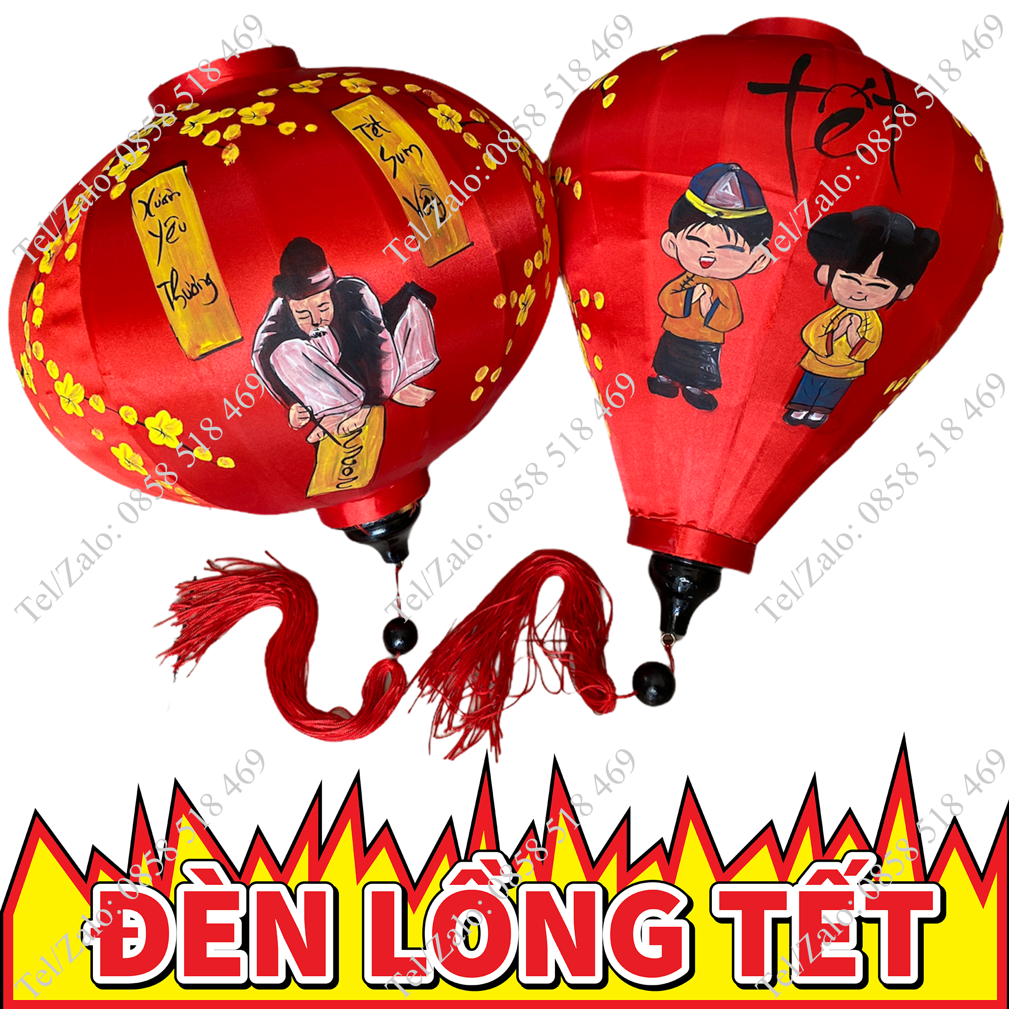 Đèn lồng Hội An khung tre vải phi vẽ tay chủ đề Tết Giáp Thìn 2024