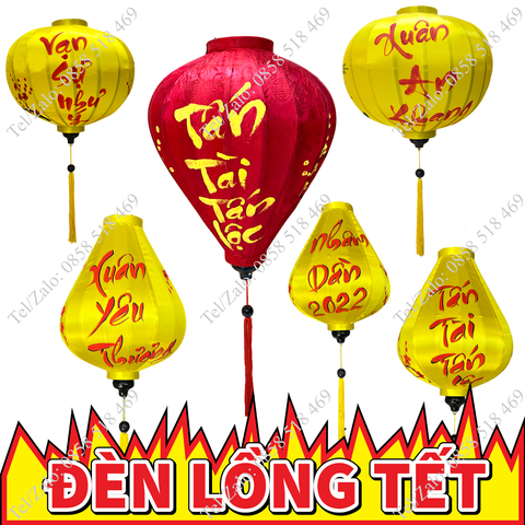  Đèn lồng Hội An khung tre vải phi vẽ tay câu chúc Tết 