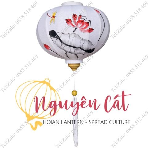  Đèn lồng Hội An khung tre vải đũi vẽ tay hoa sen (Trong nhà) 