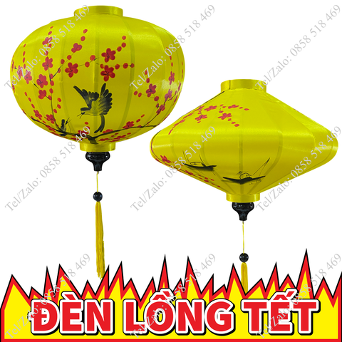  Đèn lồng Tết khung tre vải phi vẽ hoa đào 