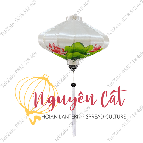  Đèn lồng Hội An khung tre vải phi vẽ tay hoa sen (Trong nhà/ Ngoài trời) 
