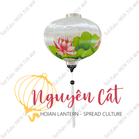  Đèn lồng Hội An khung tre vải phi vẽ tay hoa sen (Trong nhà/ Ngoài trời) 