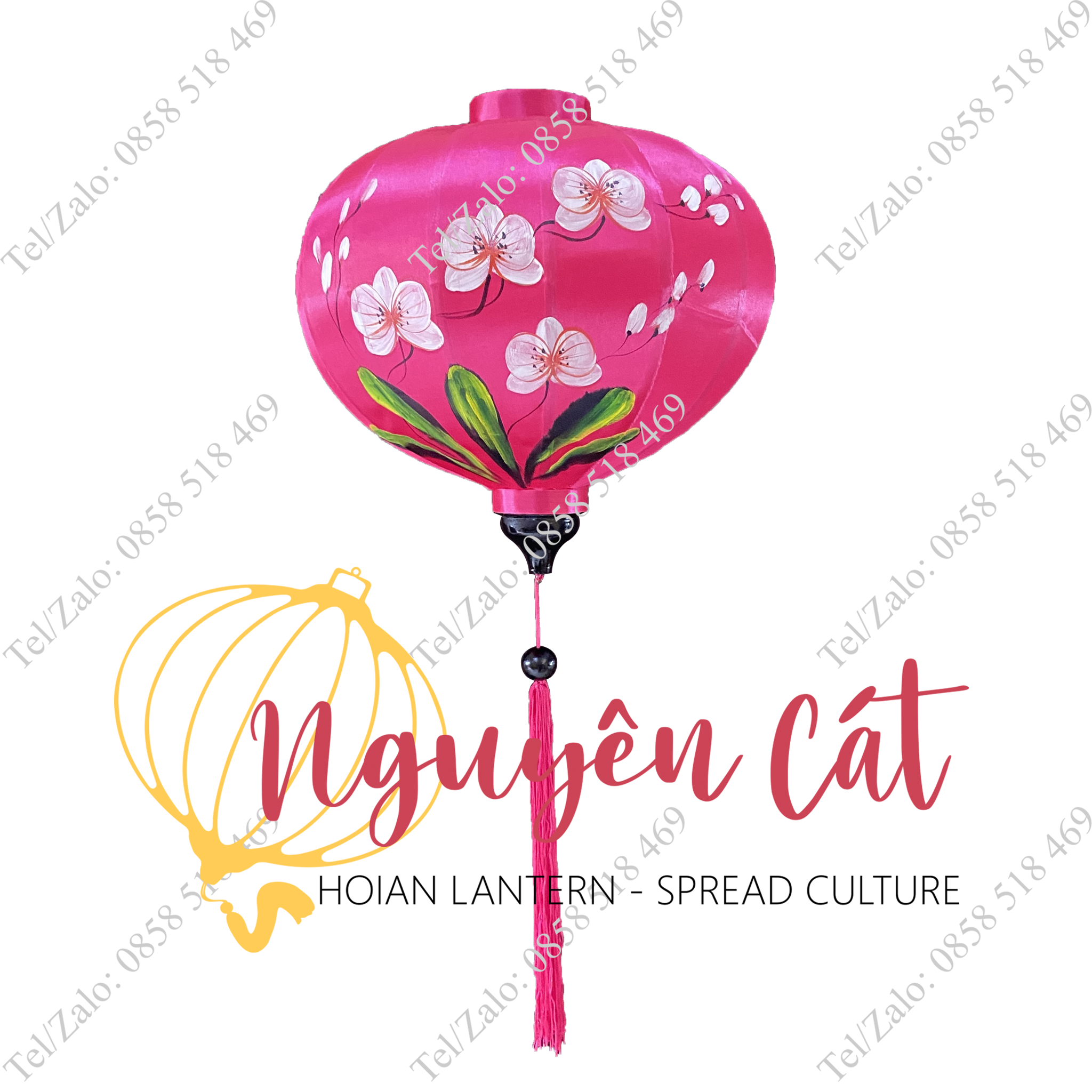 Đèn lồng Hội An khung tre vải phi vẽ tay hoa lan (Trong nhà/ Ngoài trời)