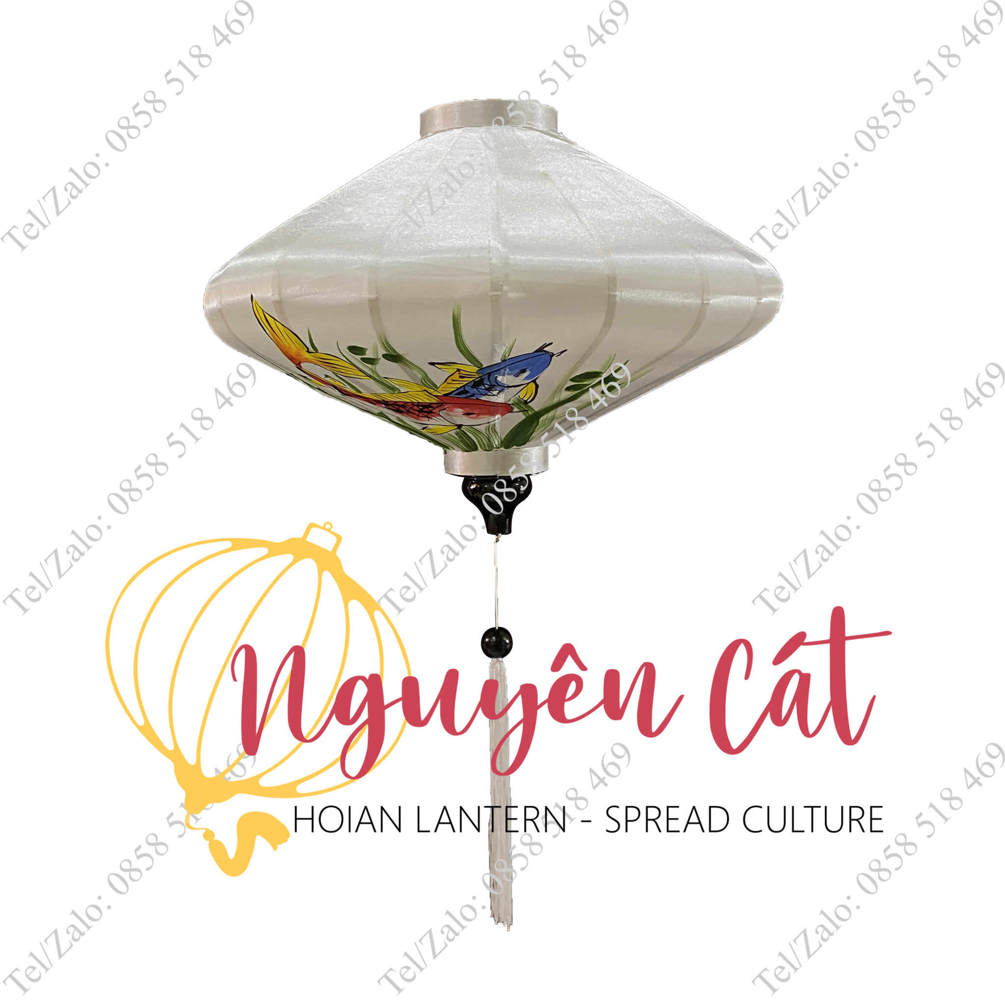 Đèn lồng Hội An khung tre vải phi vẽ tay cá chép (Trong nhà/ Ngoài trời)