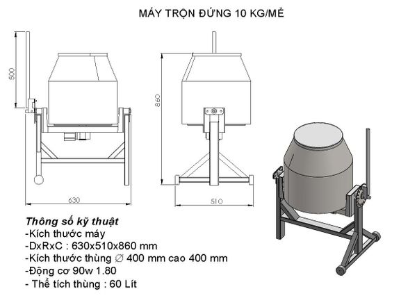 Máy trộn đứng 10kg