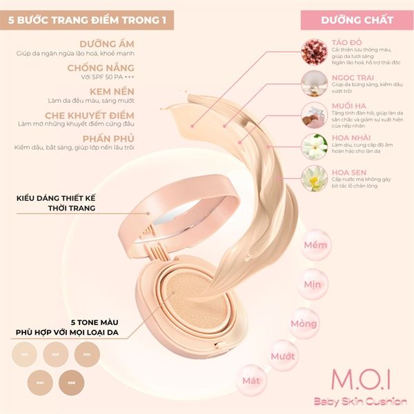 Phấn nước M.O.I Baby Skin Cushion SPF 50+ PA+++ 12g 