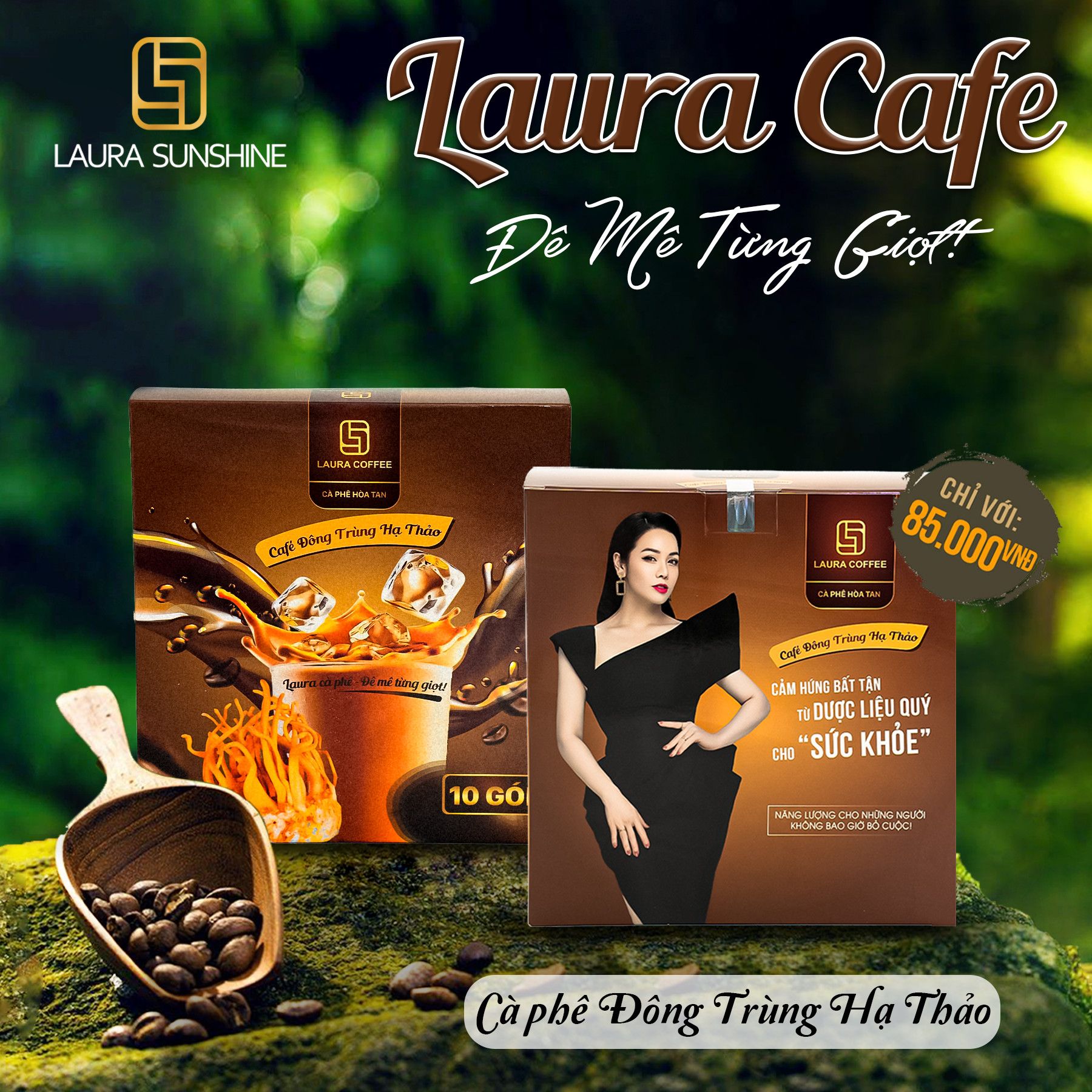  Cà phê Đông trùng Hạ thảo (Hộp 10 gói) Laura Coffee - Laura Sunshine Nhật Kim Anh 