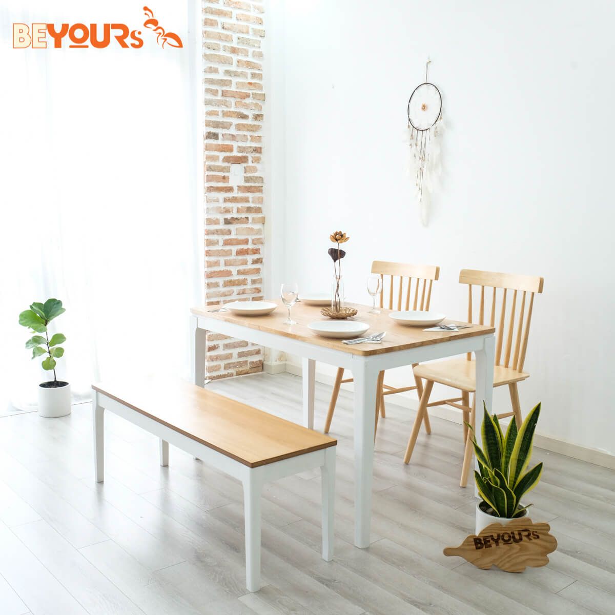 Bộ Bàn Ăn BEYOURs Ori Dinning Table Size S Trắng Phối Gỗ