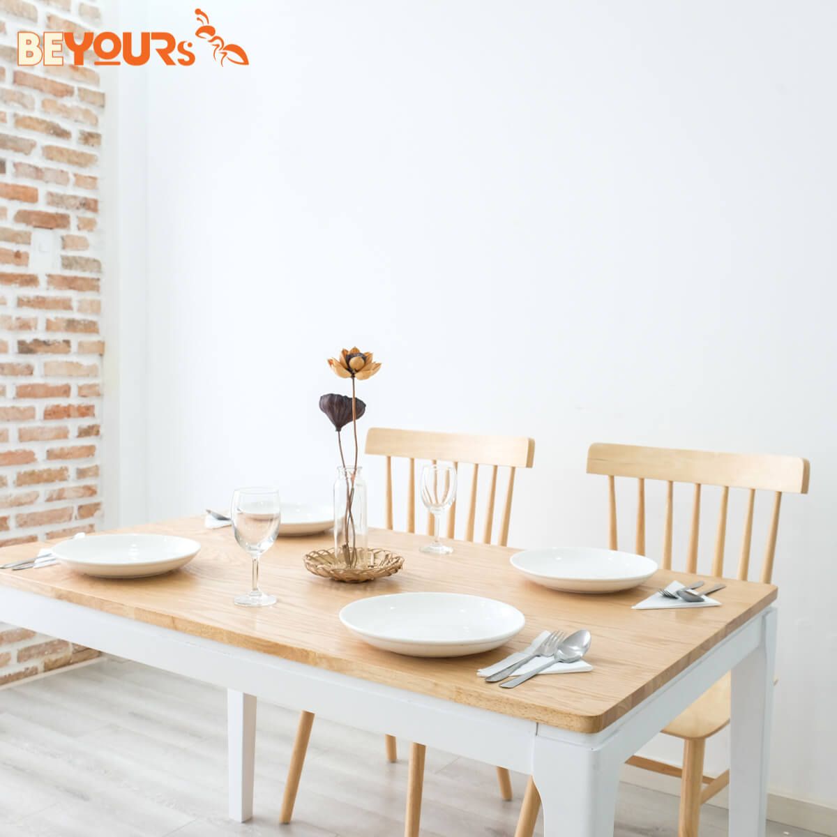 Bộ Bàn Ăn BEYOURs Ori Dinning Table Size S Trắng Phối Gỗ