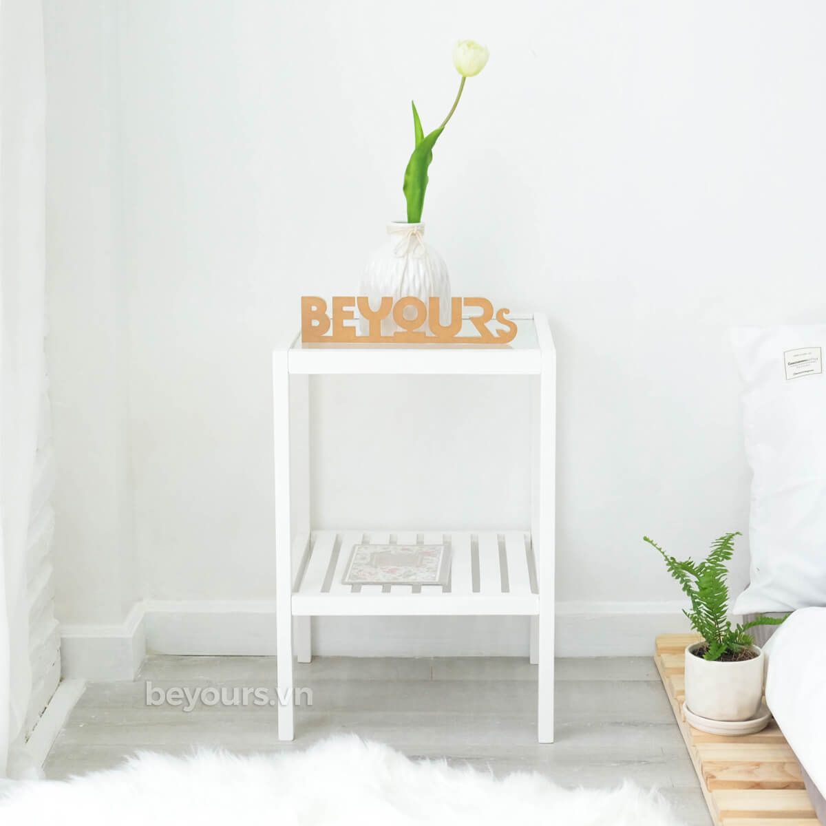 Tab Đầu Giường BEYOURs Glass Shelf White