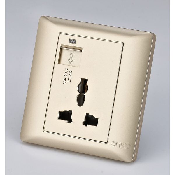 Ổ cắm đa năng có sạc USB vàng