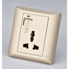 Bộ ổ cắm đa năng 3 chấu 13A 250V, ổ cắm sạc USB 2.1A màu vàng