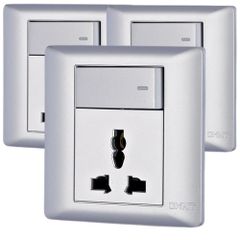 Bộ ổ cắm đa năng 3 chấu 13A, công tắc 1 chiều 16A 250V màu trắng