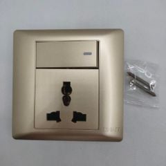Bộ ổ cắm đa năng 3 chấu 13A, công tắc 1 chiều 16A 250V màu vàng