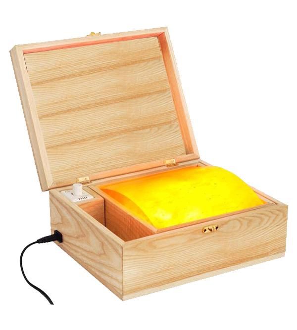 Hộp đá muối Himalaya massage chân Viên đá cong+ hộp gỗ  tốt DM 002