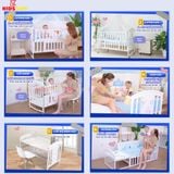 Nôi Cũi Đa Năng 6 in 1 KIDSSUN (Cũi + Đệm Bông Ép + Bộ Quây Ga MusLin) - Màu Trắng