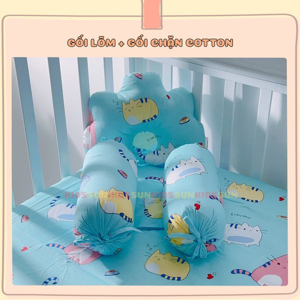 Gối Chống Lõm Đầu + Gối Chặn Cho Bé KIDSSUN - Vải COTTON 100%