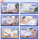 Nôi Cũi Đa Năng 6 in 1 KIDSSUN - Combo Trọn Bộ Đầy Đủ Cotton(Tặng Bộ Treo Đồ Chơi Cho Bé) - Màu Trắng