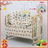 Nôi Cũi Đa Năng 6 in 1 KIDSSUN - Combo Trọn Bộ Đầy Đủ MusLin(Tặng Bộ Treo Đồ Chơi Cho Bé) - Màu Tự Nhiên