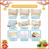 Nôi Cũi Đa Năng 6 in 1 KIDSSUN - Combo Trọn Bộ Đầy Đủ Cotton(Tặng Bộ Treo Đồ Chơi Cho Bé) - Màu Tự Nhiên