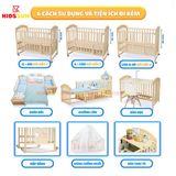 Nôi Cũi Đa Năng 6 in 1 KIDSSUN (Cũi+Đệm Bông Ép+Bộ Quây Ga Muslin) - Màu Tự Nhiên