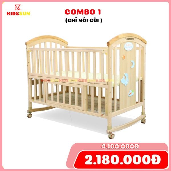 Nôi Cũi Đa Năng 6 in 1 KIDSSUN (Cũi+ 6 Sản Phẩm Quà Tặng) - Màu Tự Nhiên