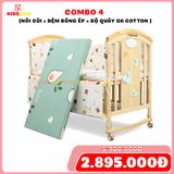 Nôi Cũi Đa Năng 6 in 1 KIDSSUN (Cũi+Đệm Bông Ép + Bộ Quây Ga Cotton 100%) - Màu Tự Nhiên