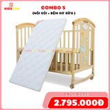 Nôi Cũi Đa Năng 6 in 1 KIDSSUN (Cũi + Đệm) -  Màu Tự Nhiên