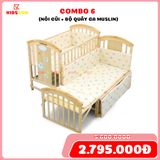 Nôi Cũi Đa Năng 6 in 1 KIDSSUN (Cũi + Bộ Quây Ga Muslin Cao Cấp) - Màu Tự Nhiên