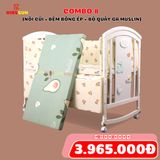 Nôi Cũi Đa Năng 6 in 1 KIDSSUN (Cũi + Đệm Bông Ép + Bộ Quây Ga MusLin) - Màu Trắng