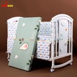 Nôi Cũi Đa Năng 6 in 1 KIDSSUN (Cũi + Đệm Bông Ép + Bộ Quây Ga Cotton 100%) - Màu Trắng