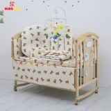 Nôi Cũi Đa Năng 6 in 1 KIDSSUN - Combo Trọn Bộ Đầy Đủ MusLin(Tặng Bộ Treo Đồ Chơi Cho Bé) - Màu Tự Nhiên