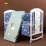 Nôi Cũi Đa Năng 6 in 1 KIDSSUN (Cũi + Đệm Bông Ép + Bộ Quây Ga Cotton 100%) - Màu Trắng