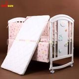 Nôi Cũi Đa Năng 6 in 1 KIDSSUN (Cũi + Đệm Xơ Dừa + Bộ Quây Ga Cotton 100%) - Màu Trắng