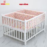 Giường Cũi Gỗ Quế Đôi Cho 2 Bé KT 110x130x86cm KIDSSUN - Màu Trắng