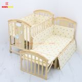 Nôi Cũi Đa Năng 6 in 1 KIDSSUN (Cũi + Bộ Quây Ga Muslin Cao Cấp) - Màu Tự Nhiên