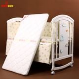 Nôi Cũi Đa Năng 6 in 1 KIDSSUN (Cũi + Đệm Xơ Dừa + Bộ Quây Ga MusLin) - Màu Trắng