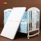 Nôi Cũi Đa Năng 6 in 1 KIDSSUN (Cũi + Đệm Xơ Dừa + Bộ Quây Ga Cotton 100%) - Màu Trắng