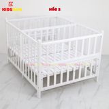 Giường Cũi Gỗ Quế Đôi Cho 2 Bé KT 110x130x86cm KIDSSUN - Màu Trắng