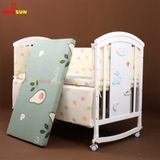 Nôi Cũi Đa Năng 6 in 1 KIDSSUN (Cũi + Đệm Bông Ép + Bộ Quây Ga MusLin) - Màu Trắng