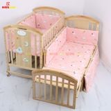 Nôi Cũi Đa Năng 6 in 1 KIDSSUN(Cũi+Bộ Quây Ga Cotton 100%) - Màu Tự Nhiên