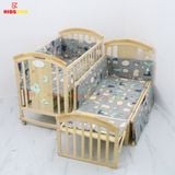 Nôi Cũi Đa Năng 6 in 1 KIDSSUN(Cũi+Bộ Quây Ga Cotton 100%) - Màu Tự Nhiên