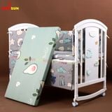 Nôi Cũi Đa Năng 6 in 1 KIDSSUN (Cũi + Đệm Bông Ép + Bộ Quây Ga Cotton 100%) - Màu Trắng