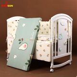 Nôi Cũi Đa Năng 6 in 1 KIDSSUN (Cũi + Đệm Bông Ép + Bộ Quây Ga MusLin) - Màu Trắng