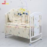 Nôi Cũi Đa Năng 6 in 1 KIDSSUN - Combo Trọn Bộ Đầy Đủ MusLin(Tặng Bộ Treo Đồ Chơi Cho Bé) - Màu Trắng