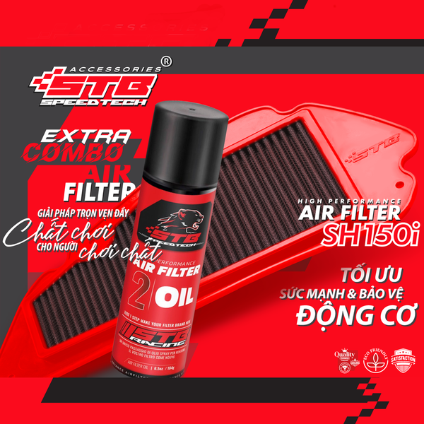 COMBO LỌC GIÓ CHÍNH HÃNG STB CHO SH125/150/160 + BỘ KIT VỆ SINH VÀ TẨM DẦU LỌC GIÓ STB