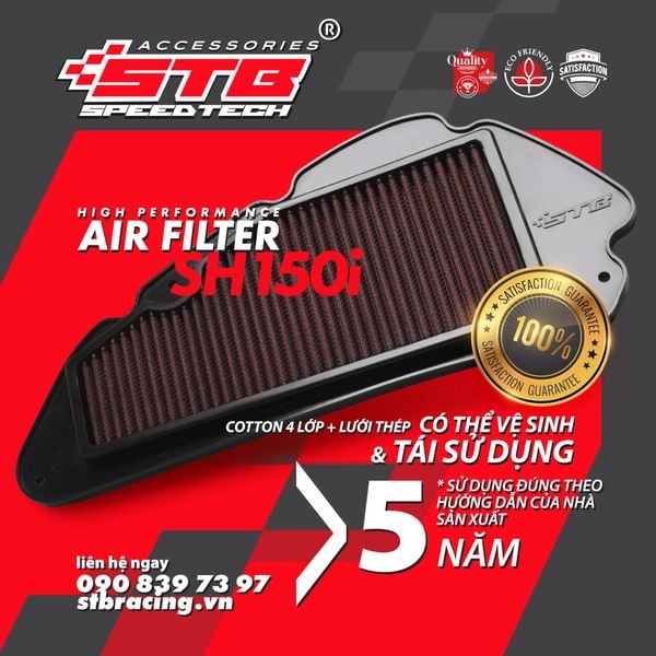 COMBO LỌC GIÓ CHÍNH HÃNG STB CHO SH125/150/160 + BỘ KIT VỆ SINH VÀ TẨM DẦU LỌC GIÓ STB