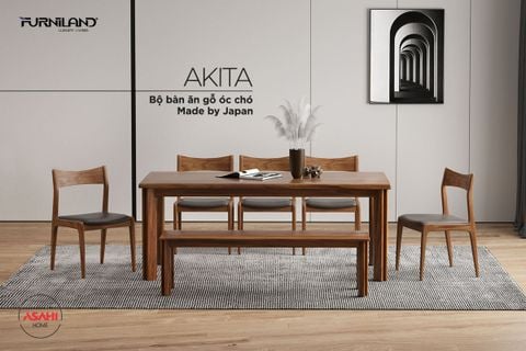 BỘ BÀN ĂN AKITA 1M9 + 5 GHẾ + BENCH